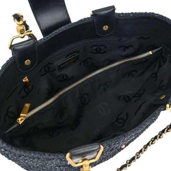 Chanel Navy Straw Chain Tote Handbag 115859 - Picture 8 of 10